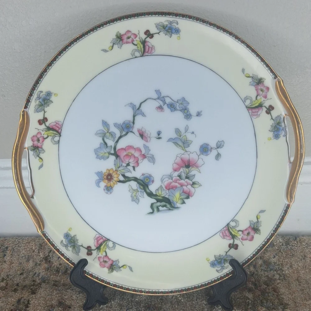 Vintage Noritake Two Handle Serving Round Plate Fortuna Gold Rim Made in Japan